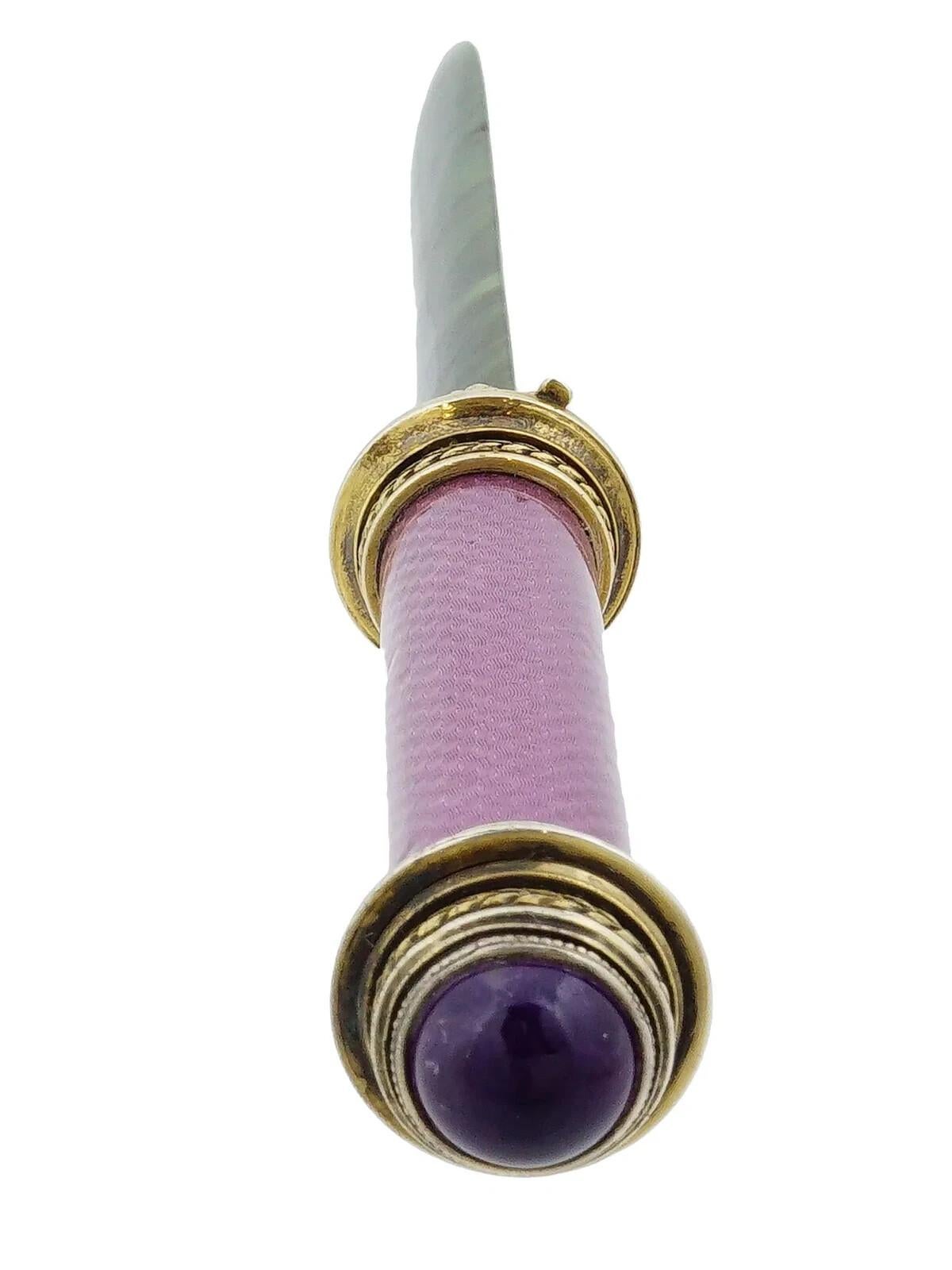 Russischer 88-Brieföffner aus Silber und Jade mit Amethyst im Zustand „Gut“ im Angebot in Queens, NY