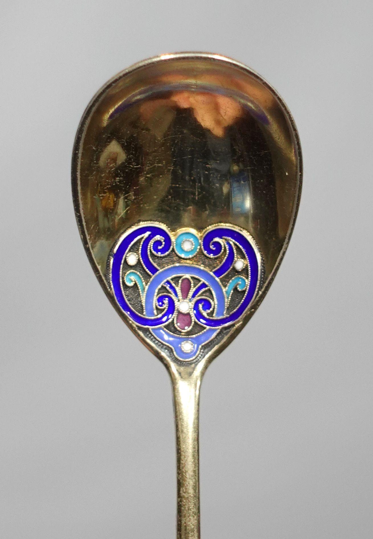 Russian .916 Gilt Silver and Cloisonné Enamel Spoon in Mahogany Box For Sale 5