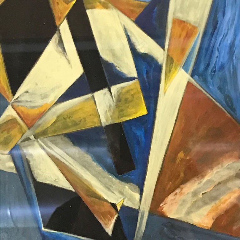 Blue Background With Rust Color Russian Abstract Painting, 1930s For Sale at 1stDibs