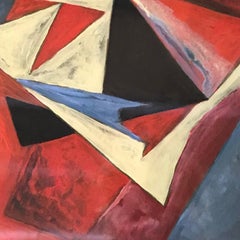 Red, Cream, Black, Blue Abstract Painting, Italy, 1930s