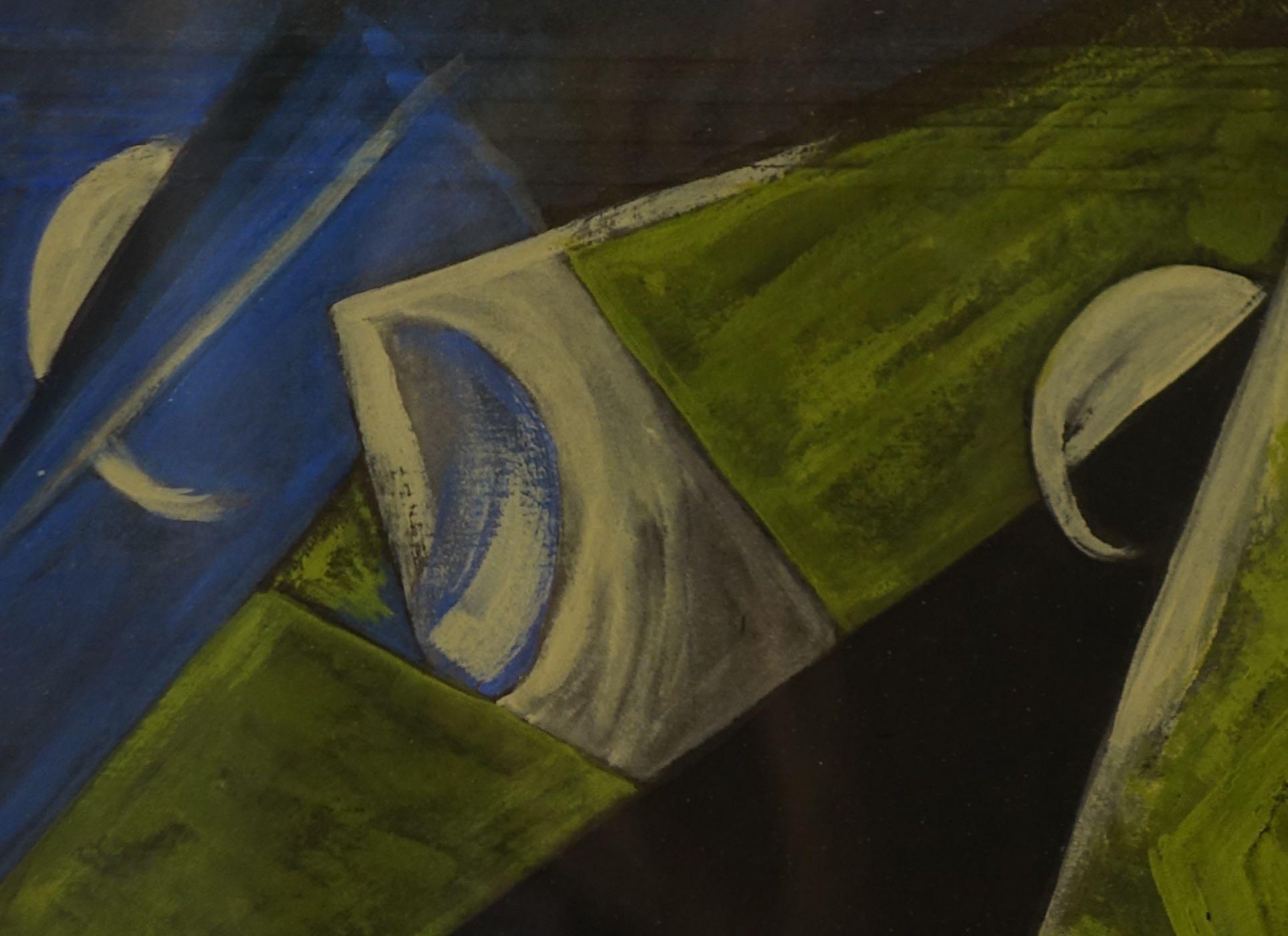 Milieu du XXe siècle Peinture abstraite verte, marine et bleue, Italie, années 1930 en vente