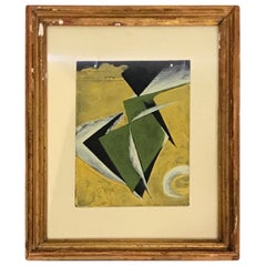 Green With Gold Color Russian Students of Color Abstract Painting, 1930s, Russia