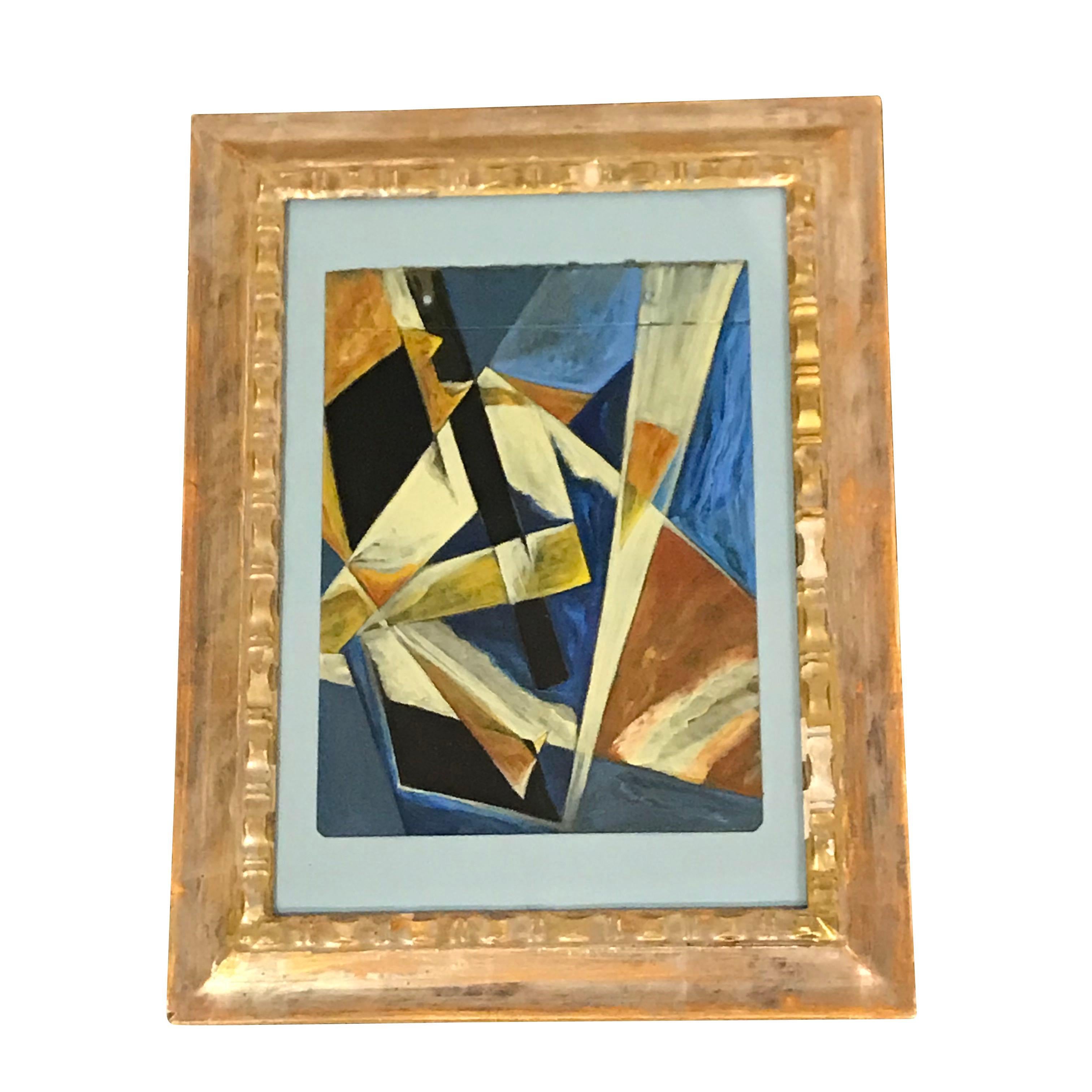 Blue Background With Rust Color Abstract Painting, Italy, 1930s