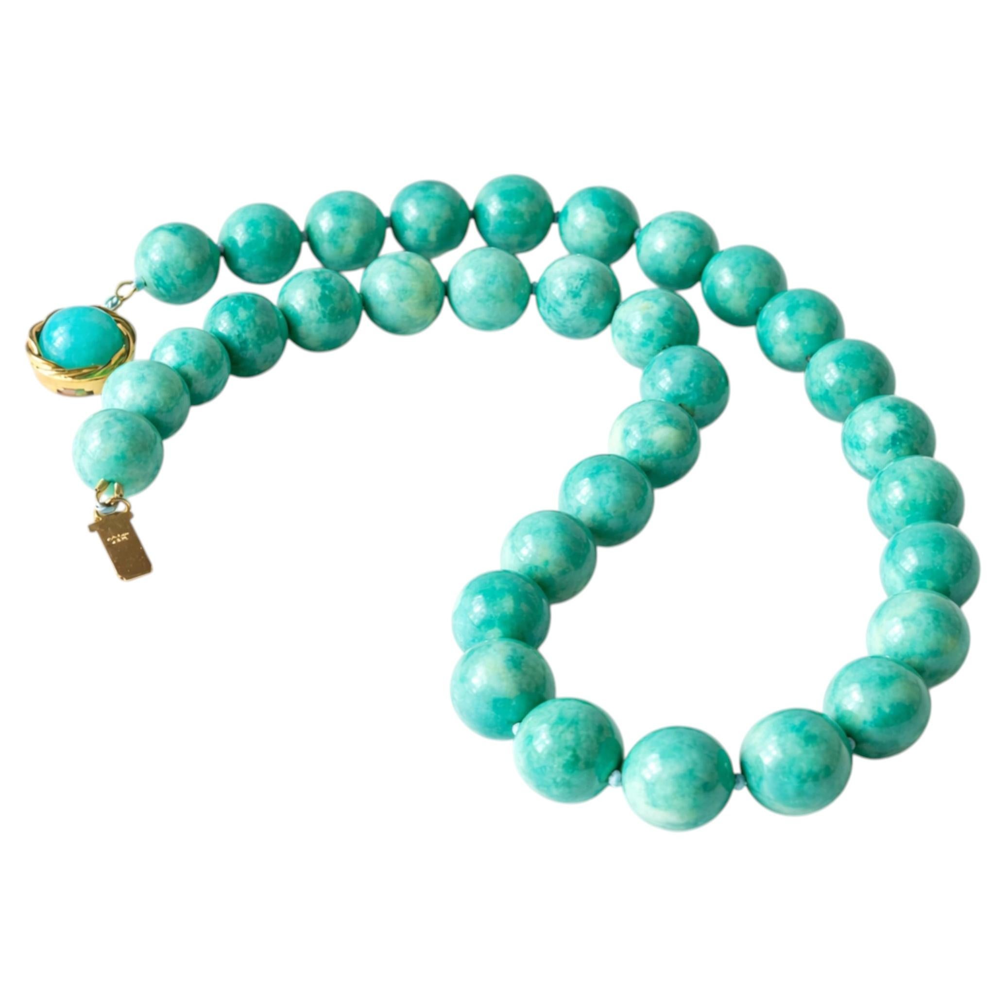 Russian Amazonite Beaded Necklace, 18-Inch, Silver-Gilded Amazonite Clasp For Sale