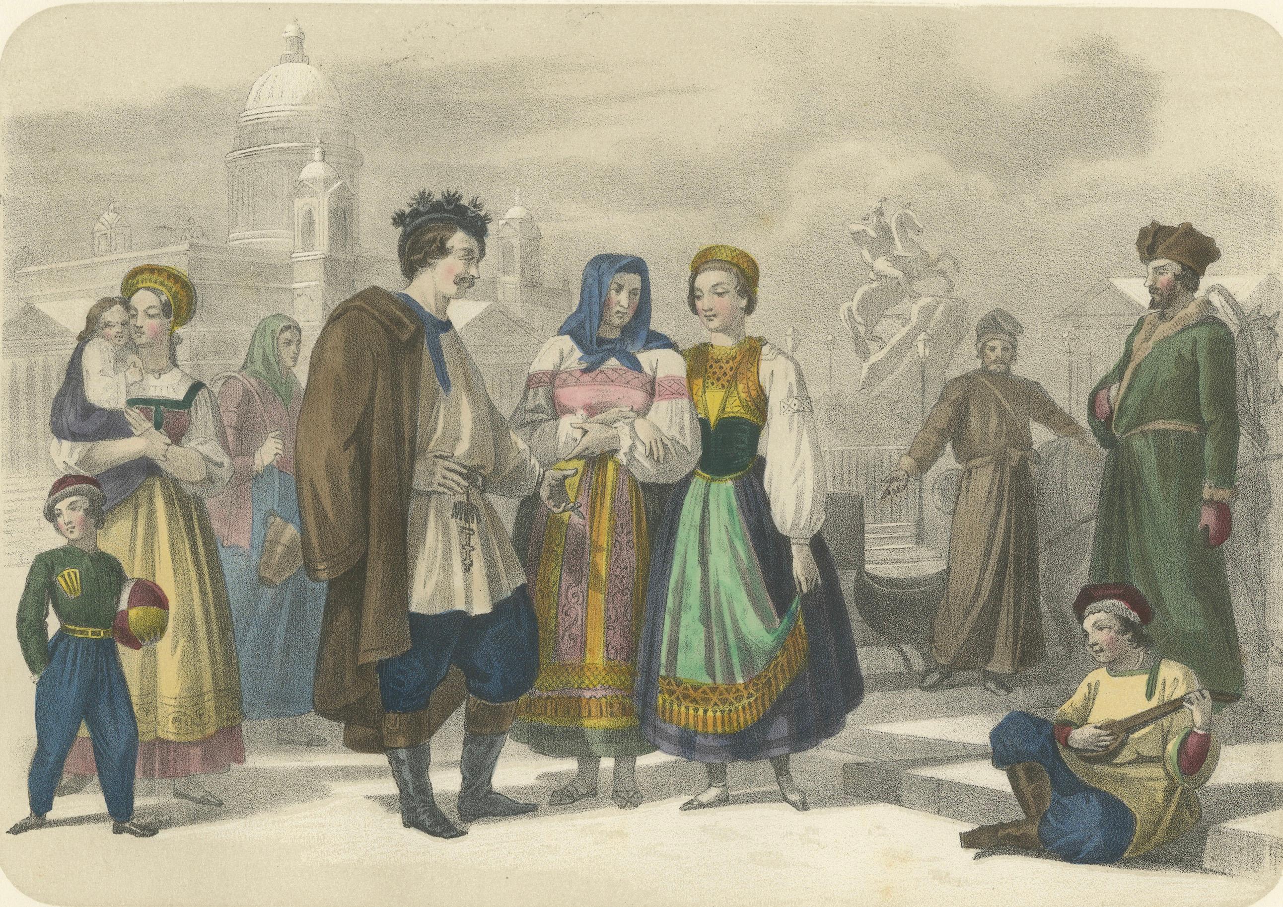 Trajes Rusos y Finlandeses - Campesinos y Nobles de San Petersburgo, c.1845 Francés en venta