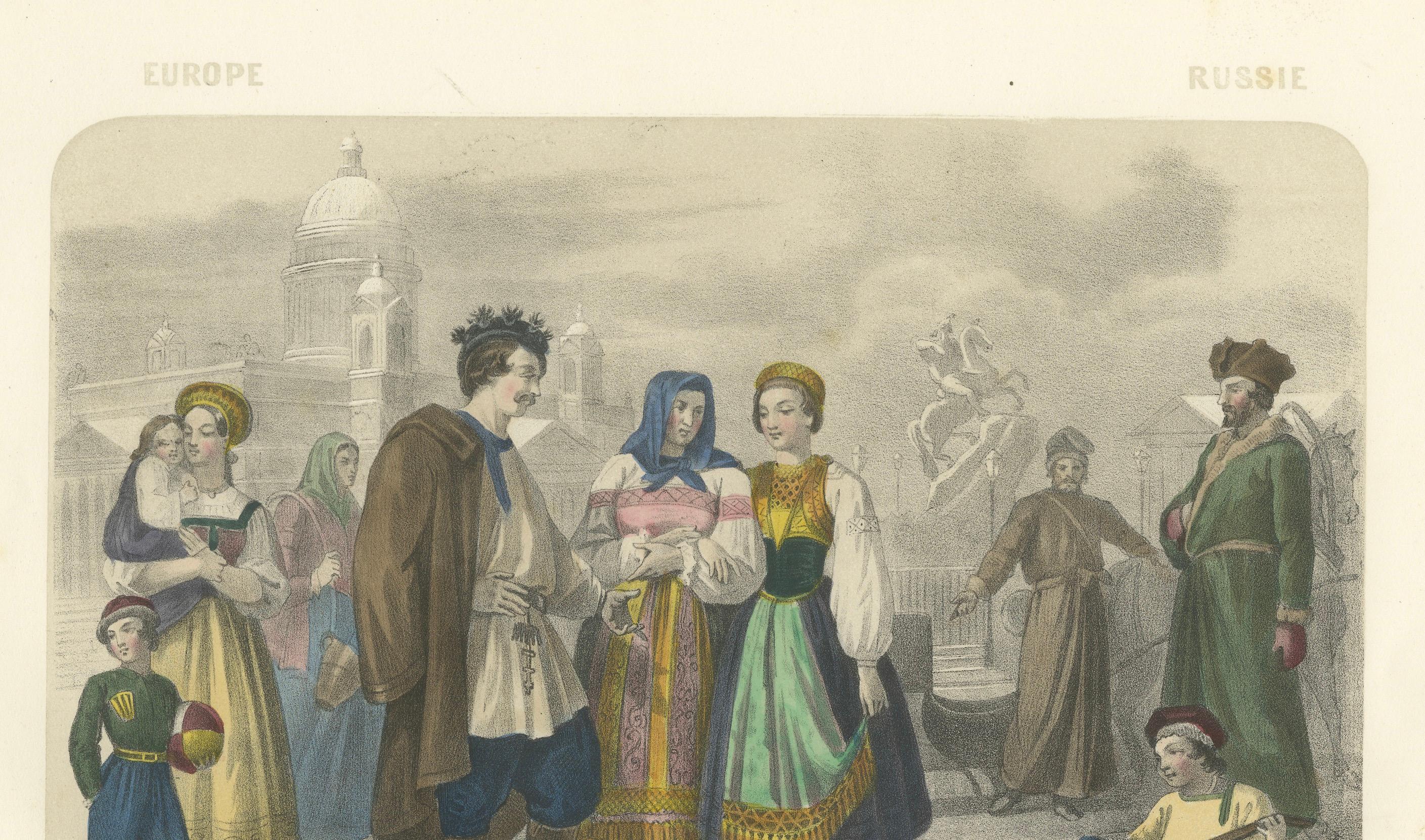 Trajes Rusos y Finlandeses - Campesinos y Nobles de San Petersburgo, c.1845 Papel en venta