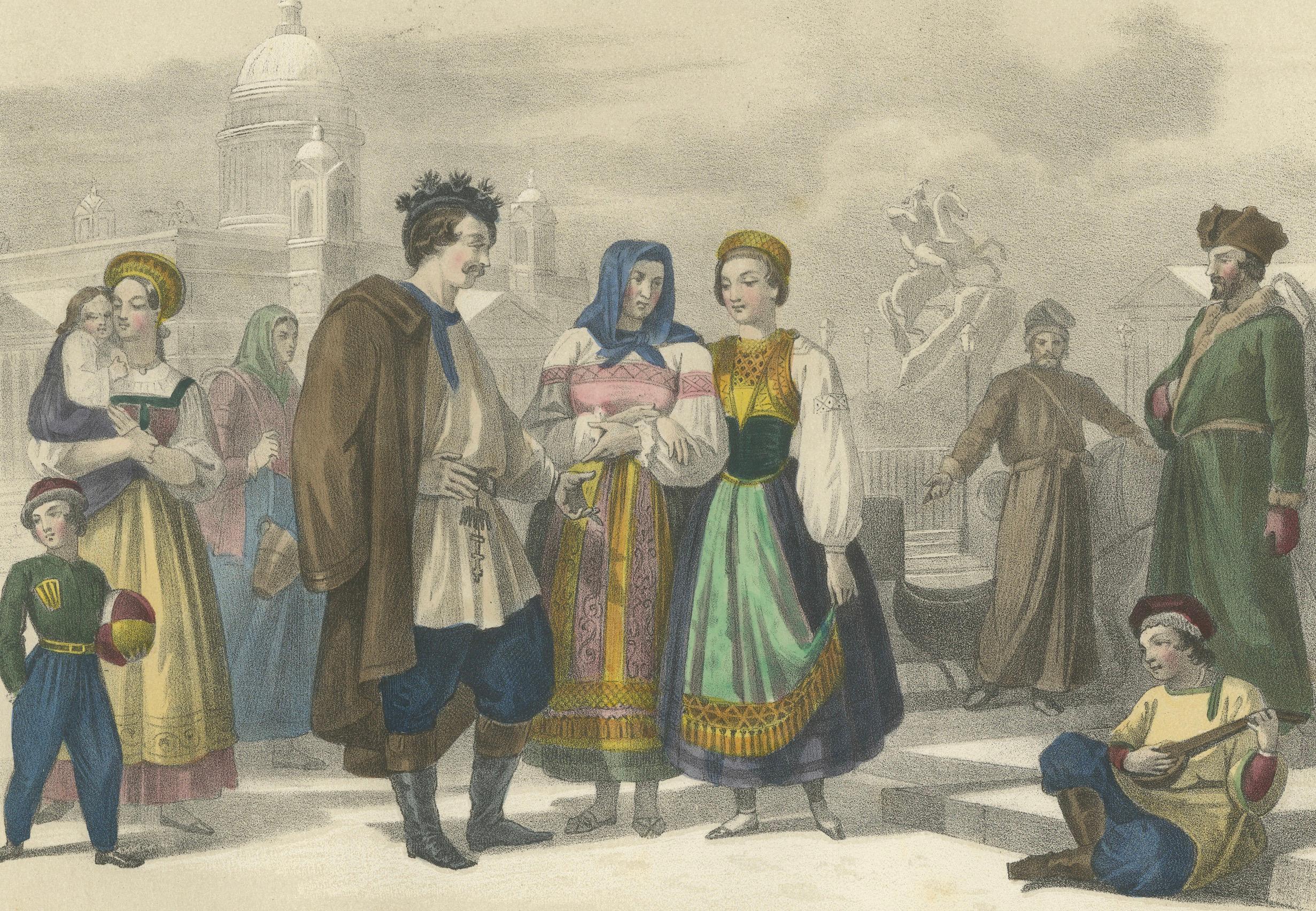 Trajes Rusos y Finlandeses - Campesinos y Nobles de San Petersburgo, c.1845 en venta 1