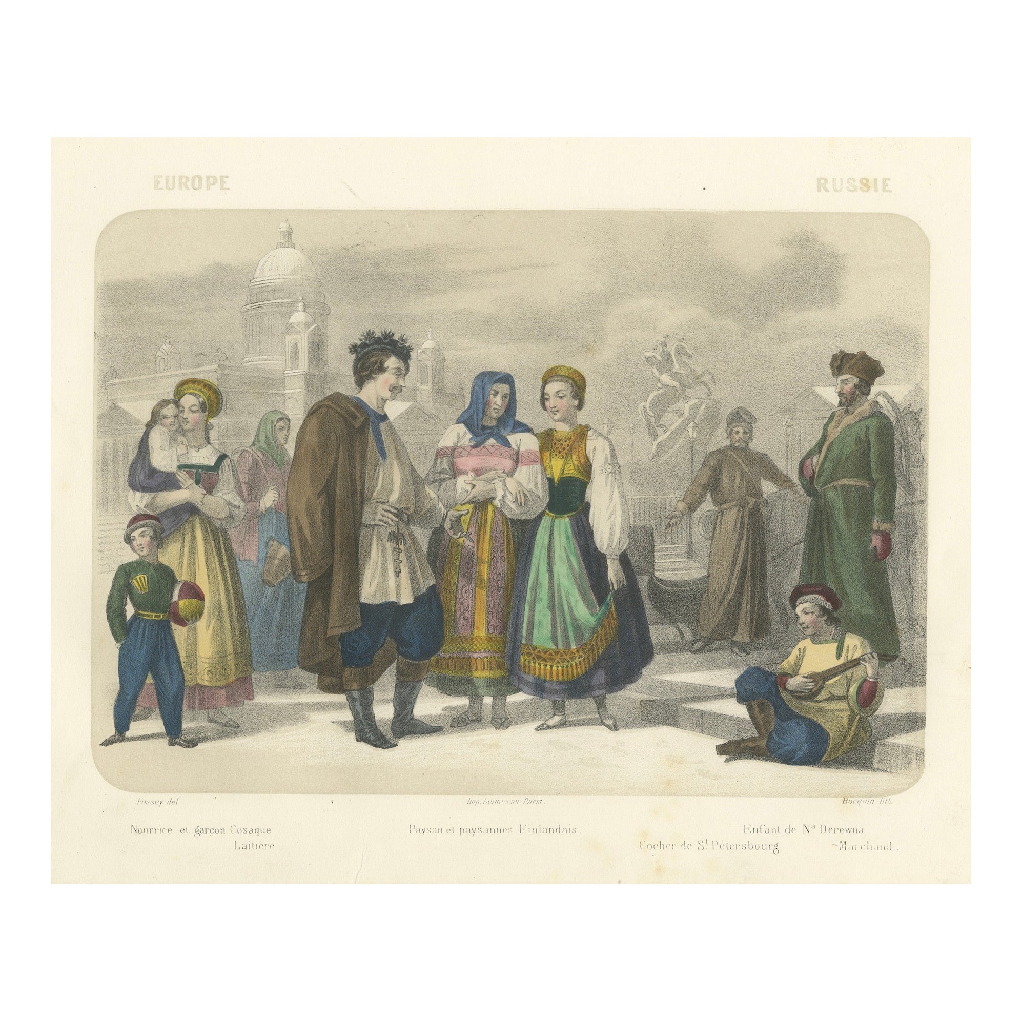 Russian and Finnish Costumes – Peasants and Nobility of St. Petersburg, c.1845