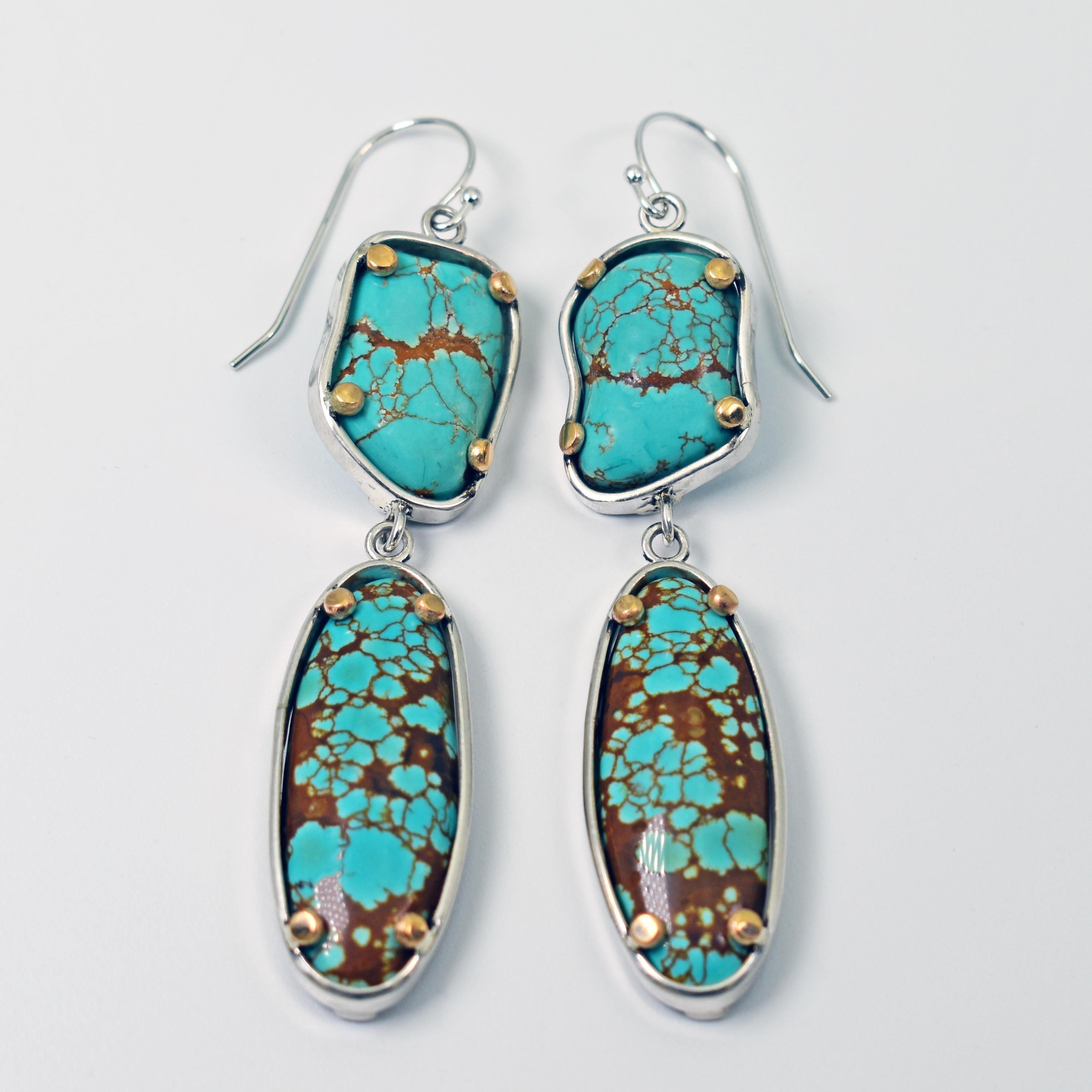 Artisan Russian and Number 8 Turquoise Two-Tone Dangle Earrings