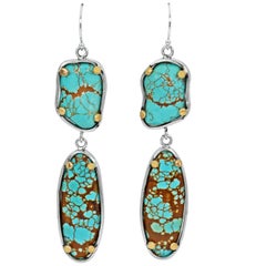 Russian and Number 8 Turquoise Two-Tone Dangle Earrings