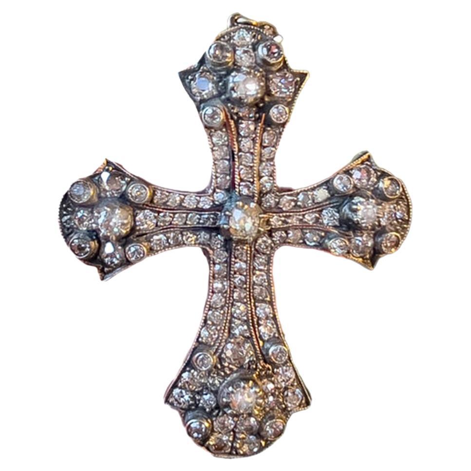 Russische Antike Kreuz Halskette Diamanten 12,50 Karat CIRCA 1700's im Angebot