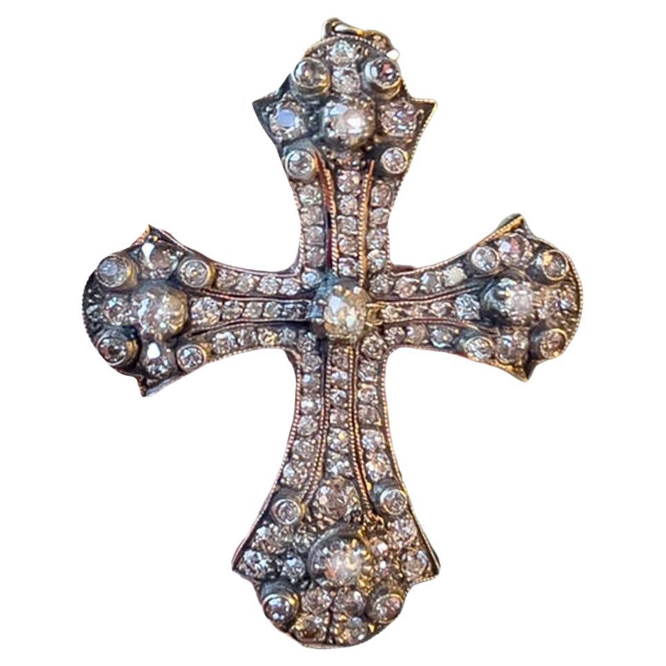 Russian Antique Cross Necklace Diamonds 12.50 Carats Circa 1700’s For Sale