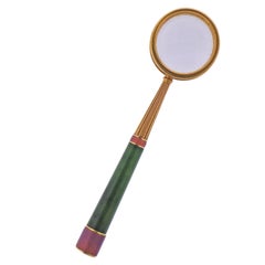 Russian Vintage Jade Enamel Gold Magnifying Glass