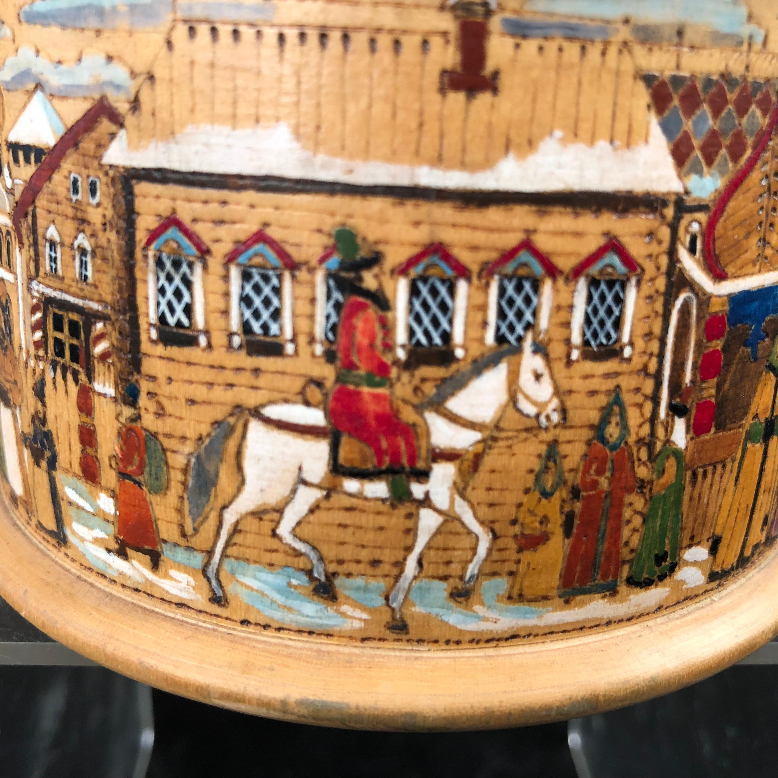 Russian Antique Kustar Painted Tobacco Box, 1930 In Good Condition For Sale In South Burlington, VT