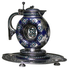 Russian Antique Silver and Enamel Jug on Stand