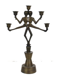 Russian Art Deco Heavy-Cast Bronze Candelabras with Dancing Cossack Acrobats