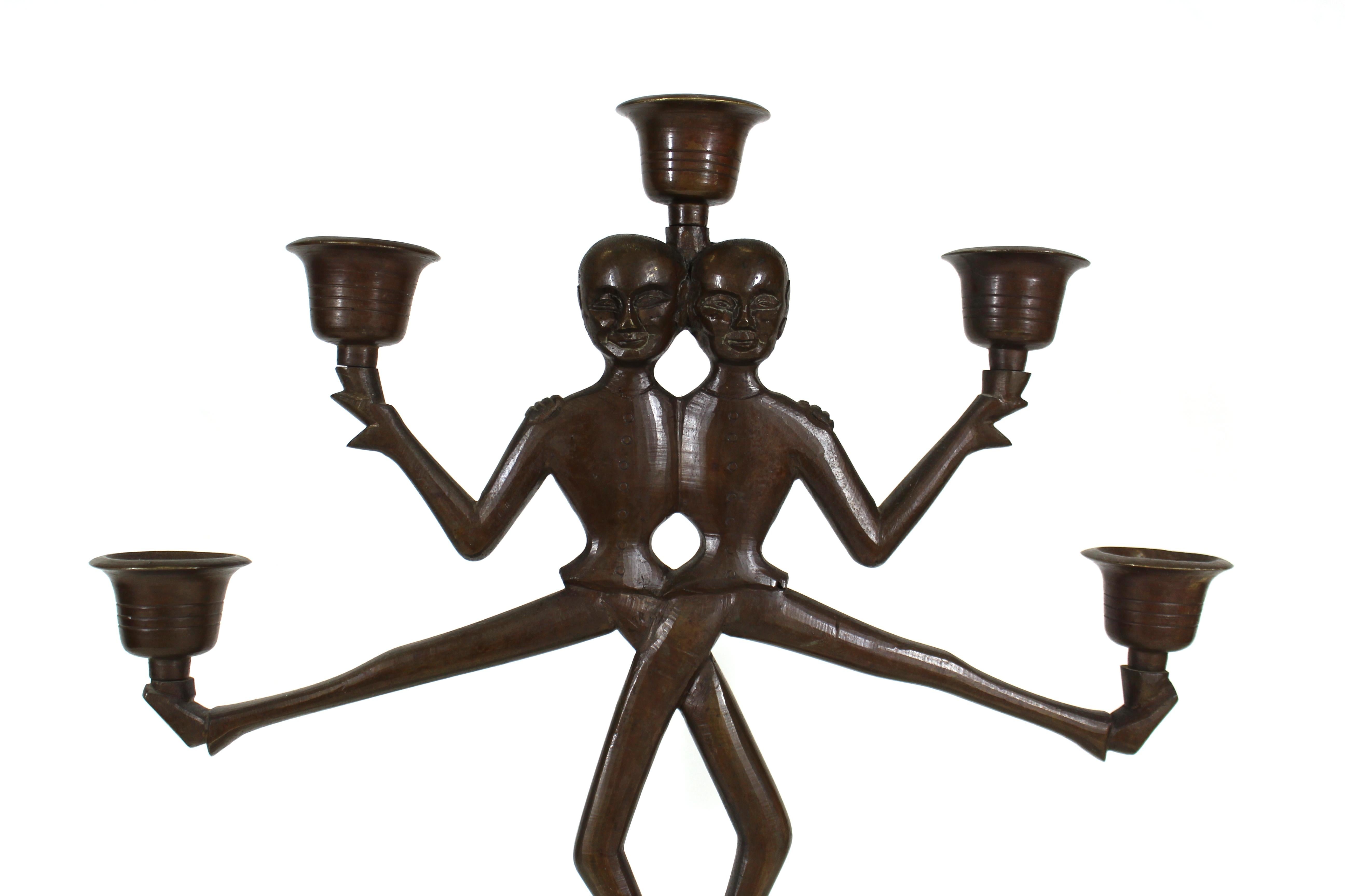 Russische schwere Art-Déco-Kandelaber aus Bronzeguss mit tanzenden Kossack-Akrobaten im Angebot 3
