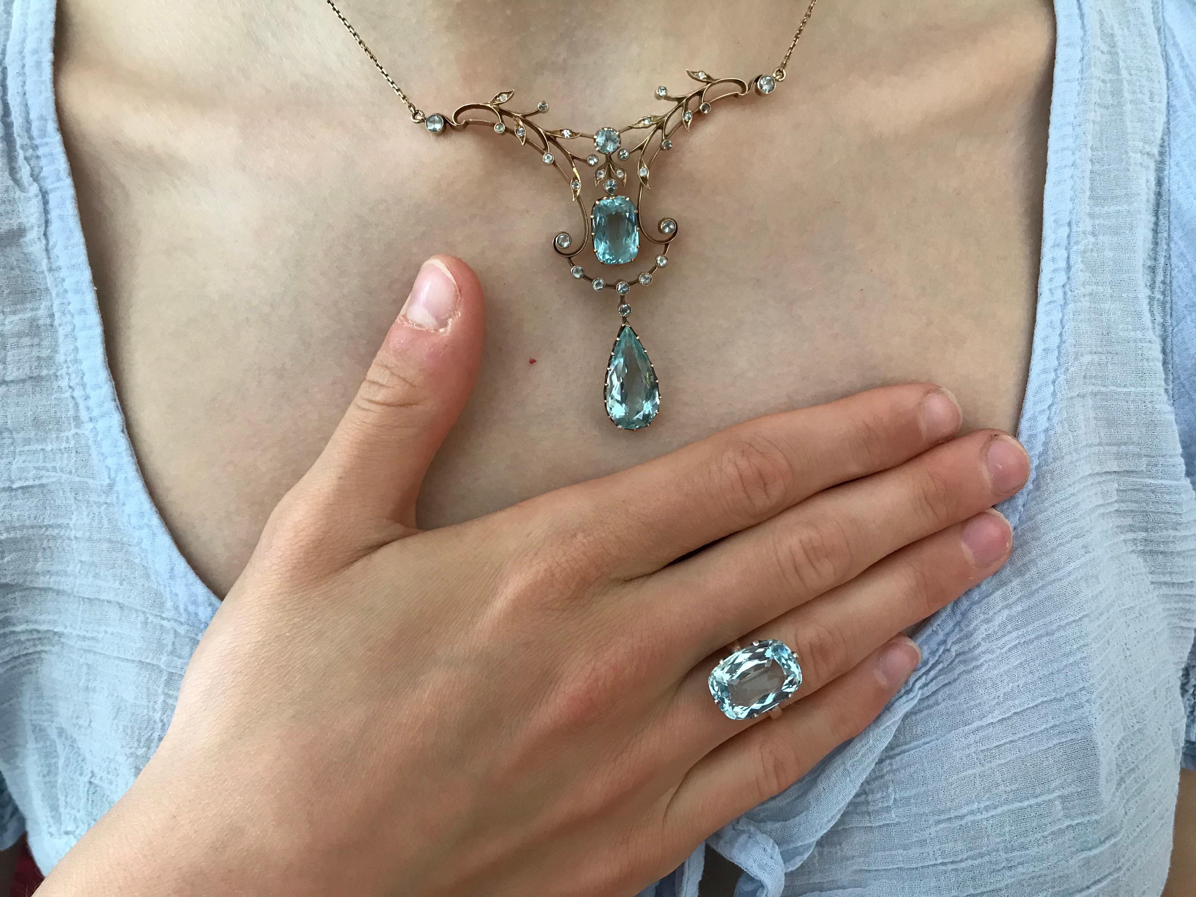 Russian Imperial-era Aquamarine Necklace and Ring, St. Petersburg, c. 1910 For Sale 11