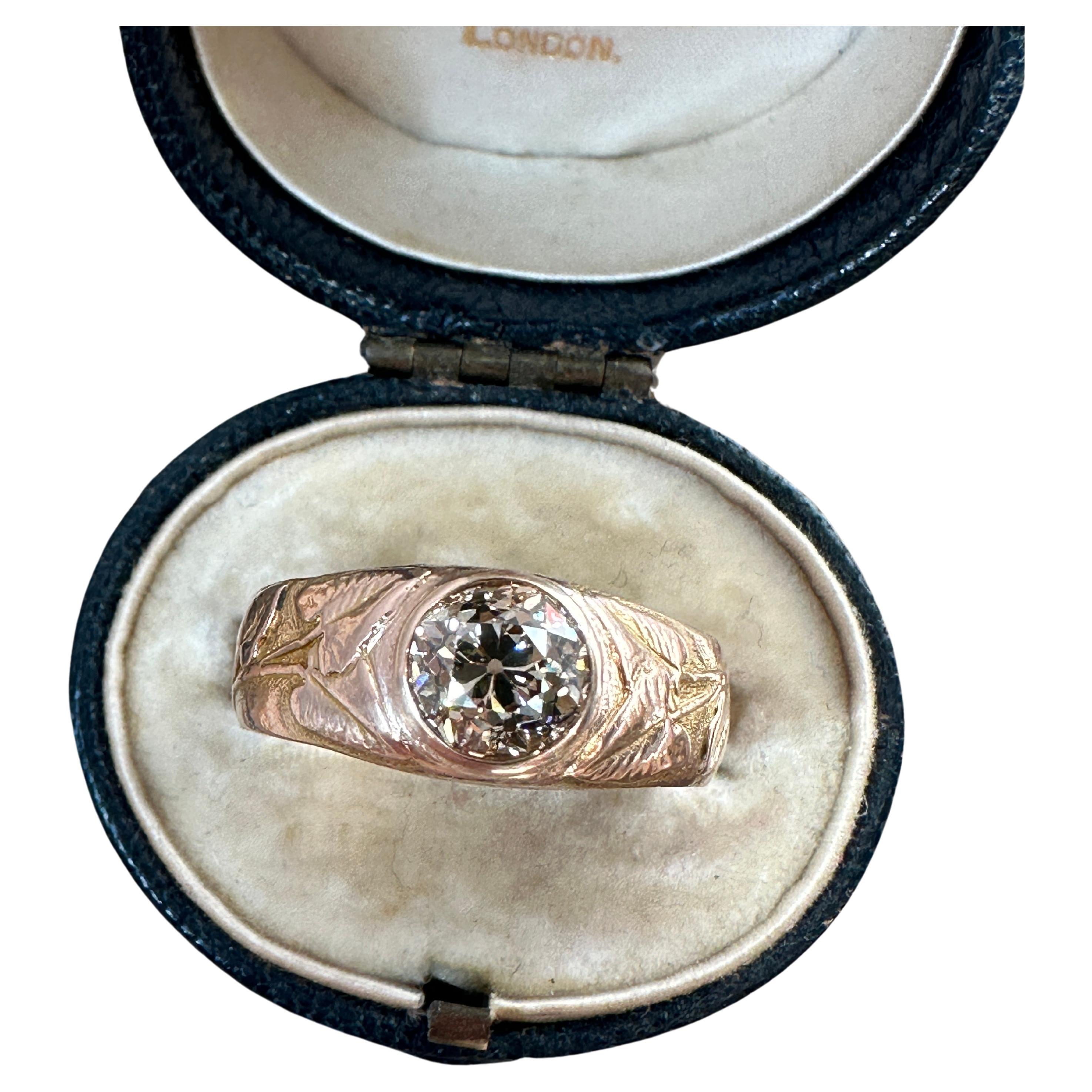 Russian Art Nouveau Flush Set Diamond Calla Lily Ring - 1.29 Carat - GIA SI1 For Sale