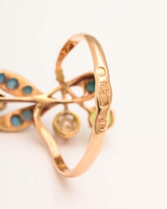 Russian Turquoise Spinel Peridot Pearl Gold Ring, circa 1910