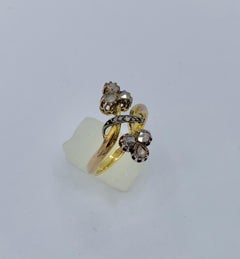 Russian Art Nouveau Rose Cut Diamond Ring Flower Clover 14 Karat Gold