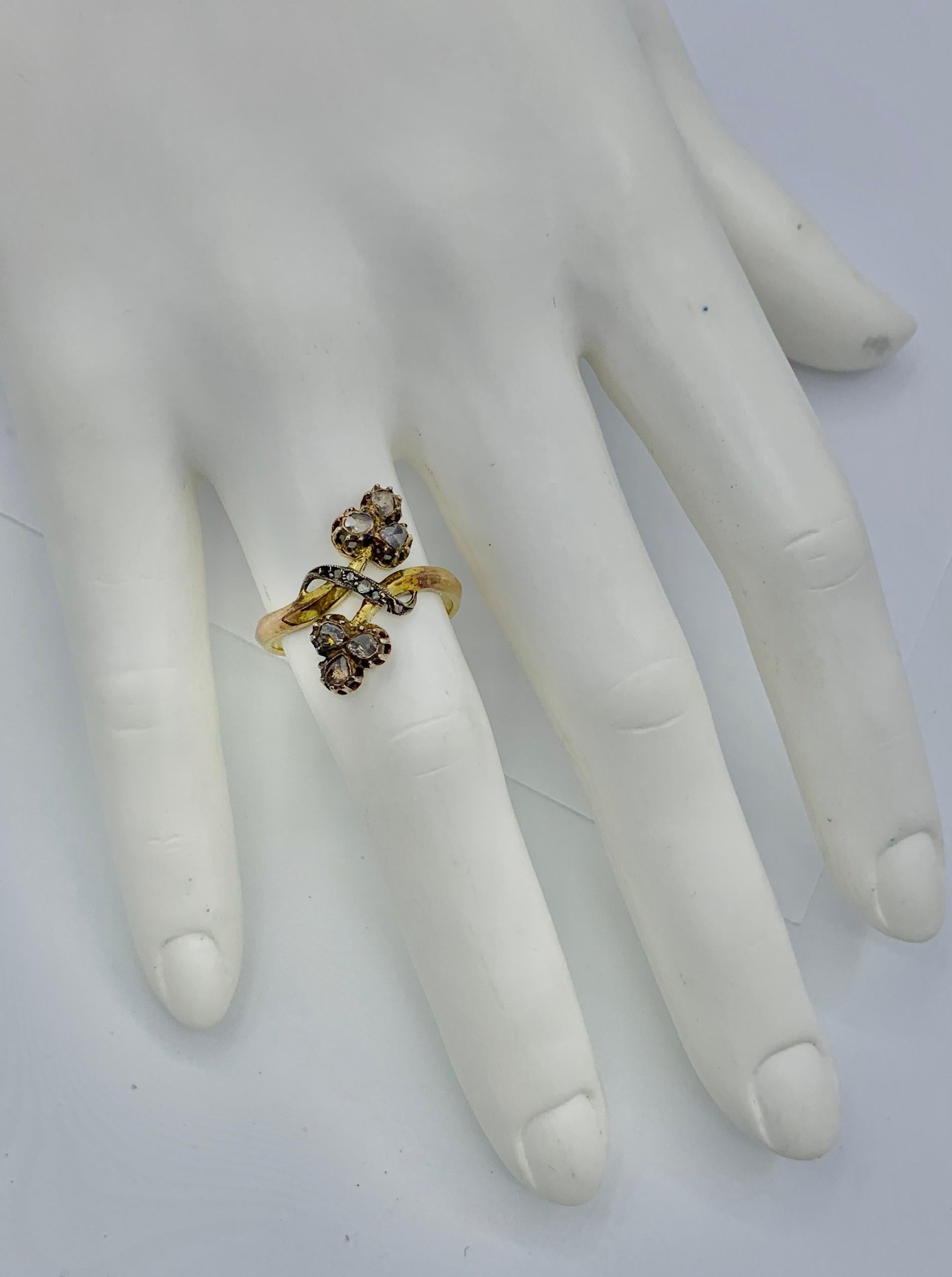 Russischer Jugendstil Diamantring Blume Kleeblatt im Rosenschliff 14 Karat Gold (Art nouveau) im Angebot