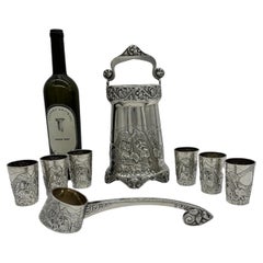 Russian Art Nouveau silver punch set, with The Three Bogatyrs, best quality