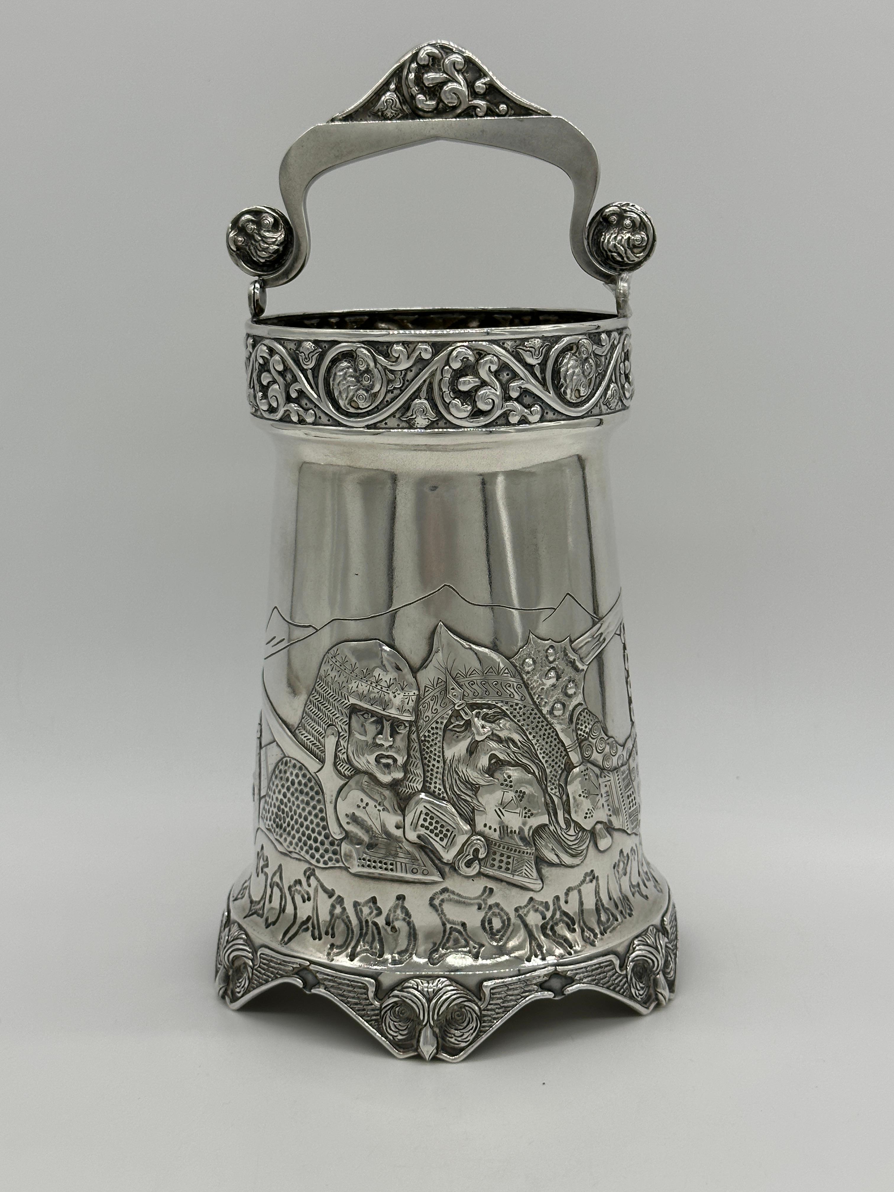 Early 20th Century Russian Art Nouveau silver punch set, with The Three Bogatyrs, best quality For Sale