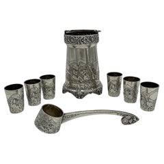 Russian Art Nouveau silver punch set, with The Three Bogatyrs, best quality