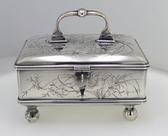 Russian Art Nouveau Sterling Silver Lidded, Footed Locking Box