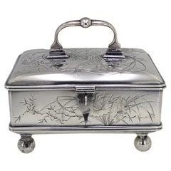 Russian Art Nouveau Sterling Silver Lidded, Footed Locking Box