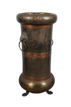 Russian Arts & Crafts Brass Copper Lion Head Claw Foot Umbrella Cane Stand 27"