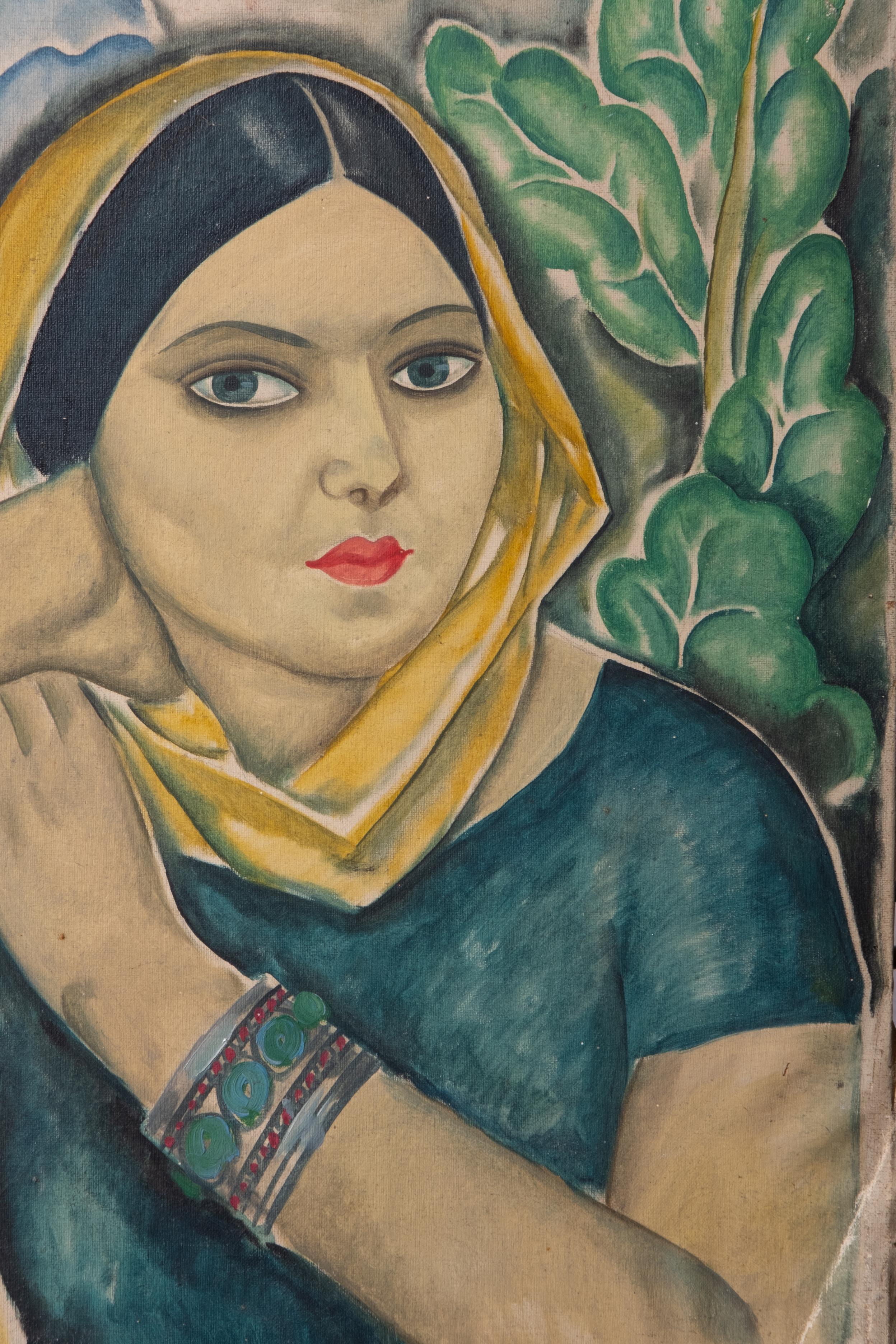 Hand-Painted Russian Avant-Garde Oil painting, early 20th century possibly Natalya Goncharova For Sale