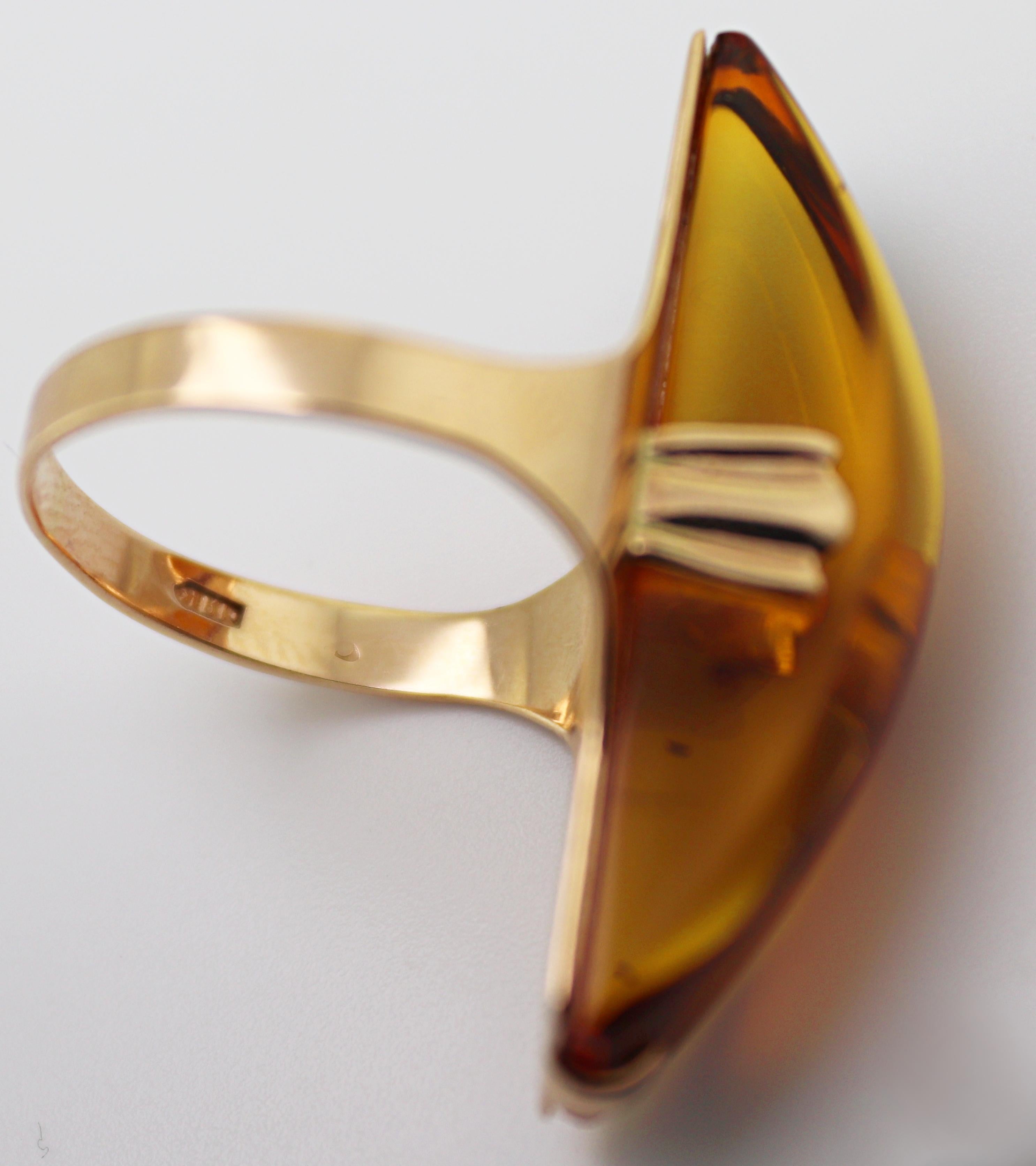 Russian Baltic Amber, 14K Rose Gold Ring For Sale 3