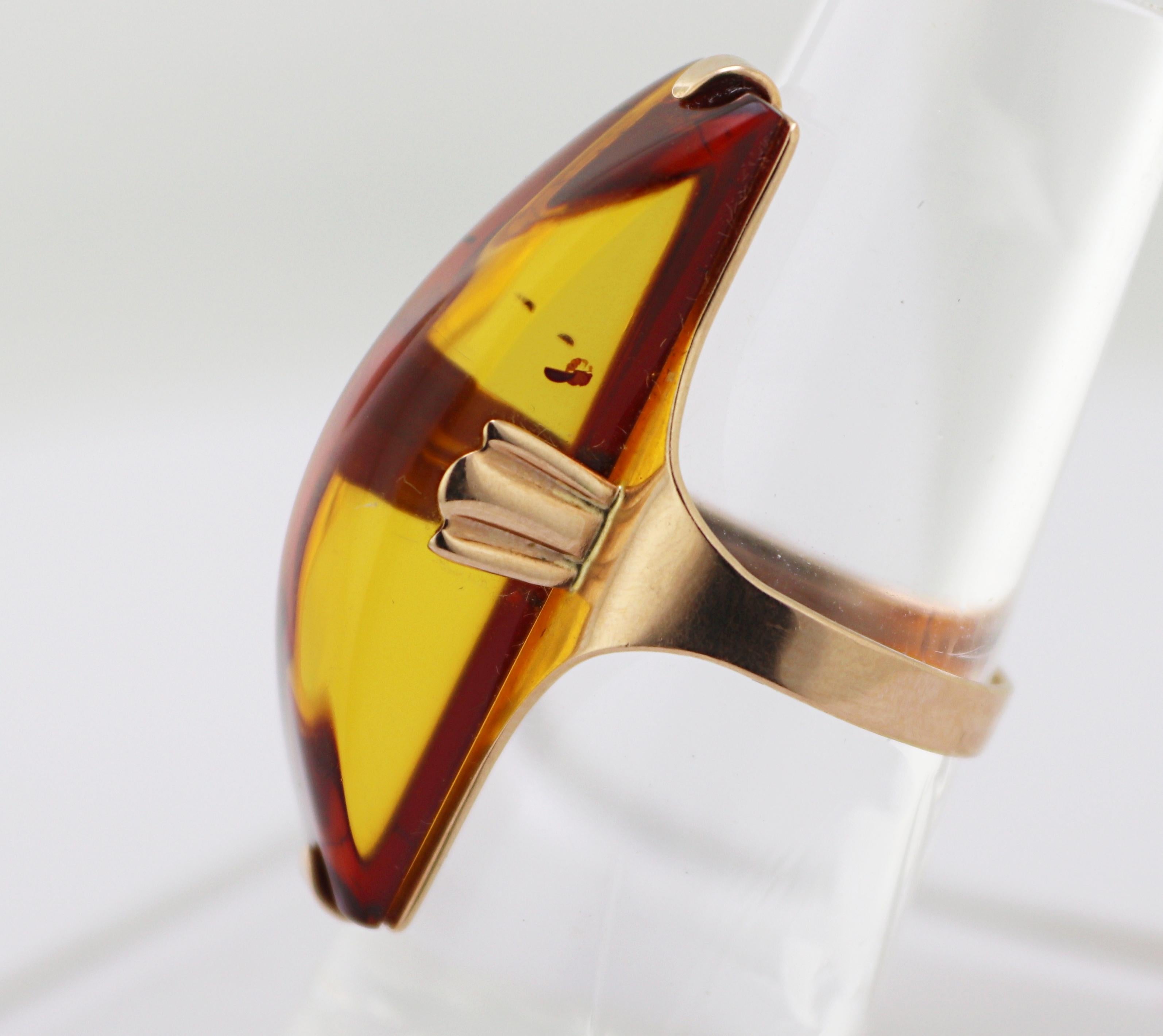 Mixed Cut Russian Baltic Amber, 14K Rose Gold Ring For Sale
