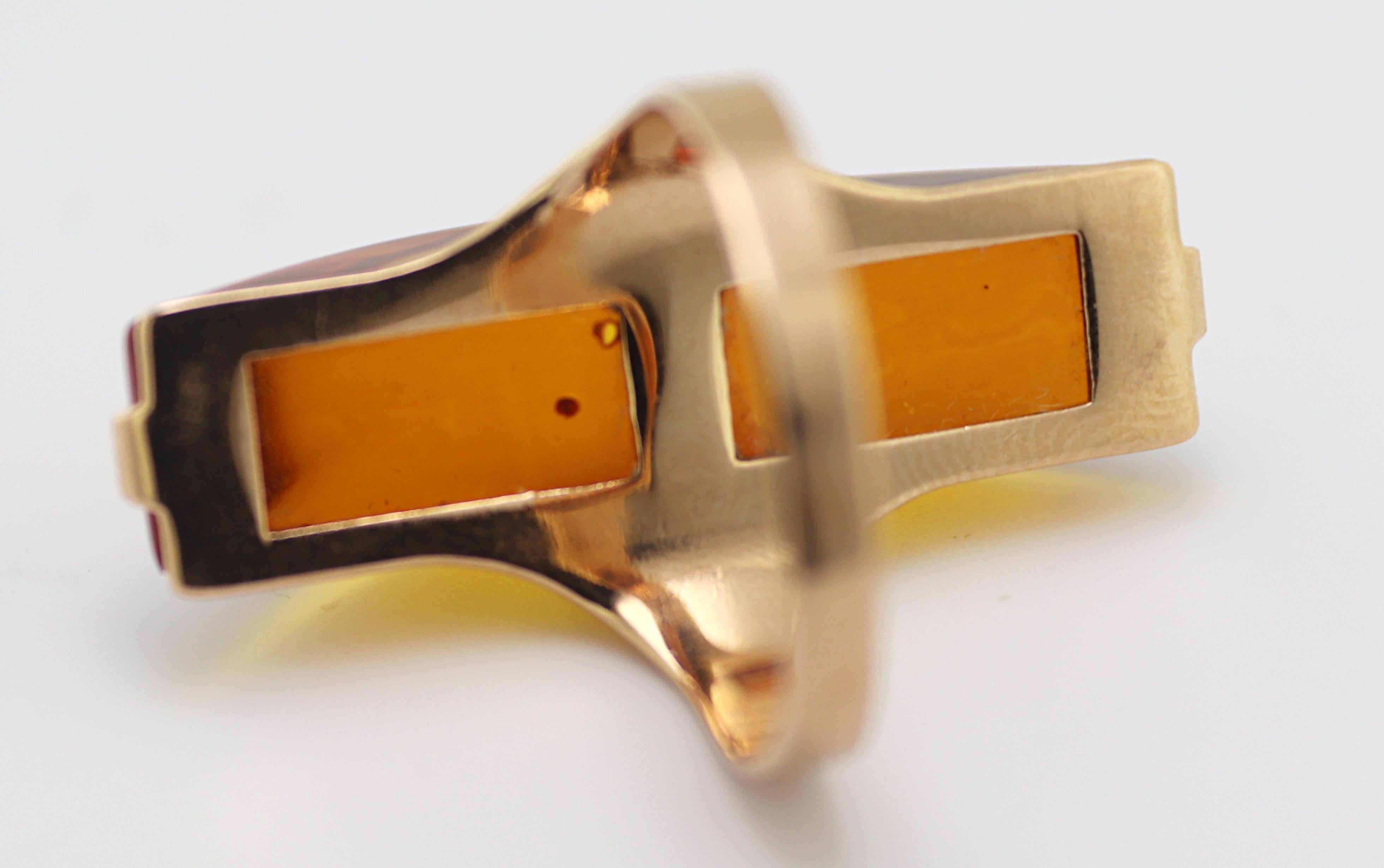 Russian Baltic Amber, 14K Rose Gold Ring In Good Condition For Sale In Pleasant Hill, CA