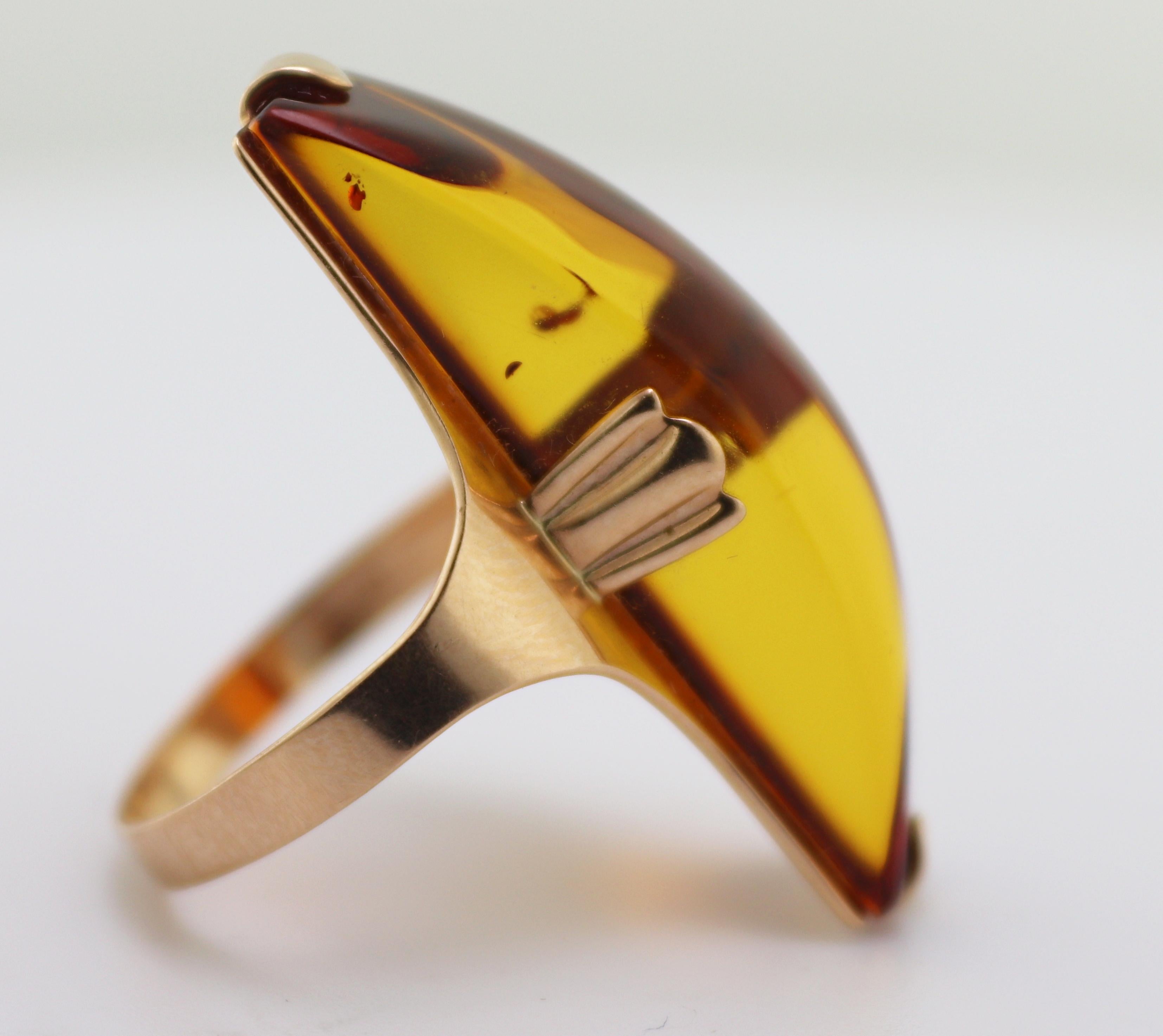 Women's or Men's Russian Baltic Amber, 14K Rose Gold Ring For Sale