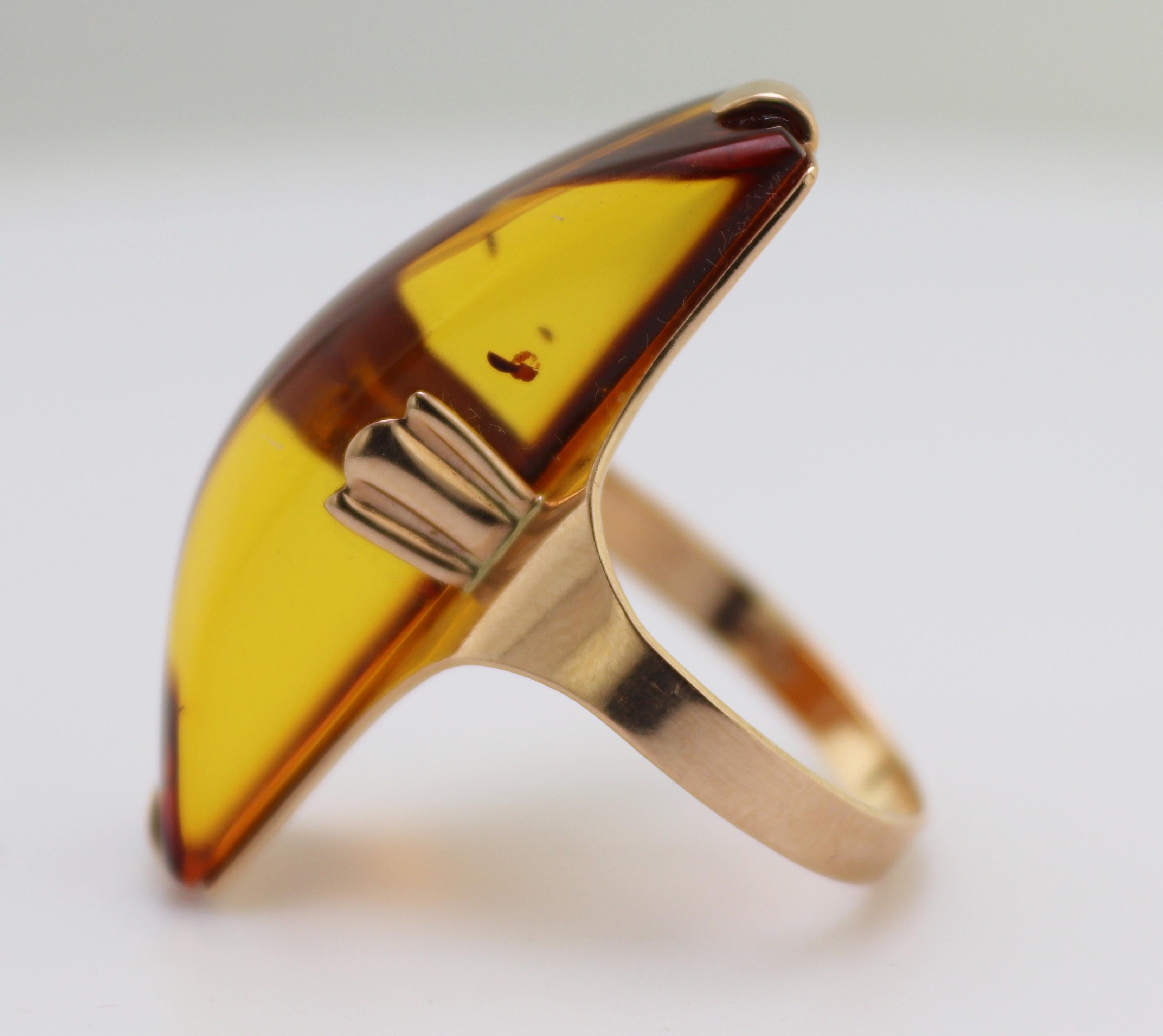 Russian Baltic Amber, 14K Rose Gold Ring For Sale 1