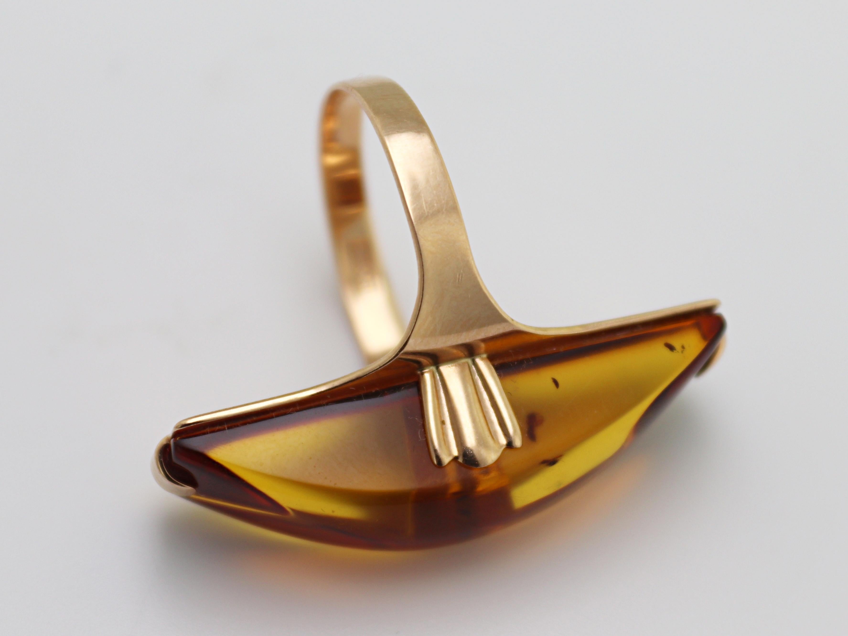 Russian Baltic Amber, 14K Rose Gold Ring For Sale 2