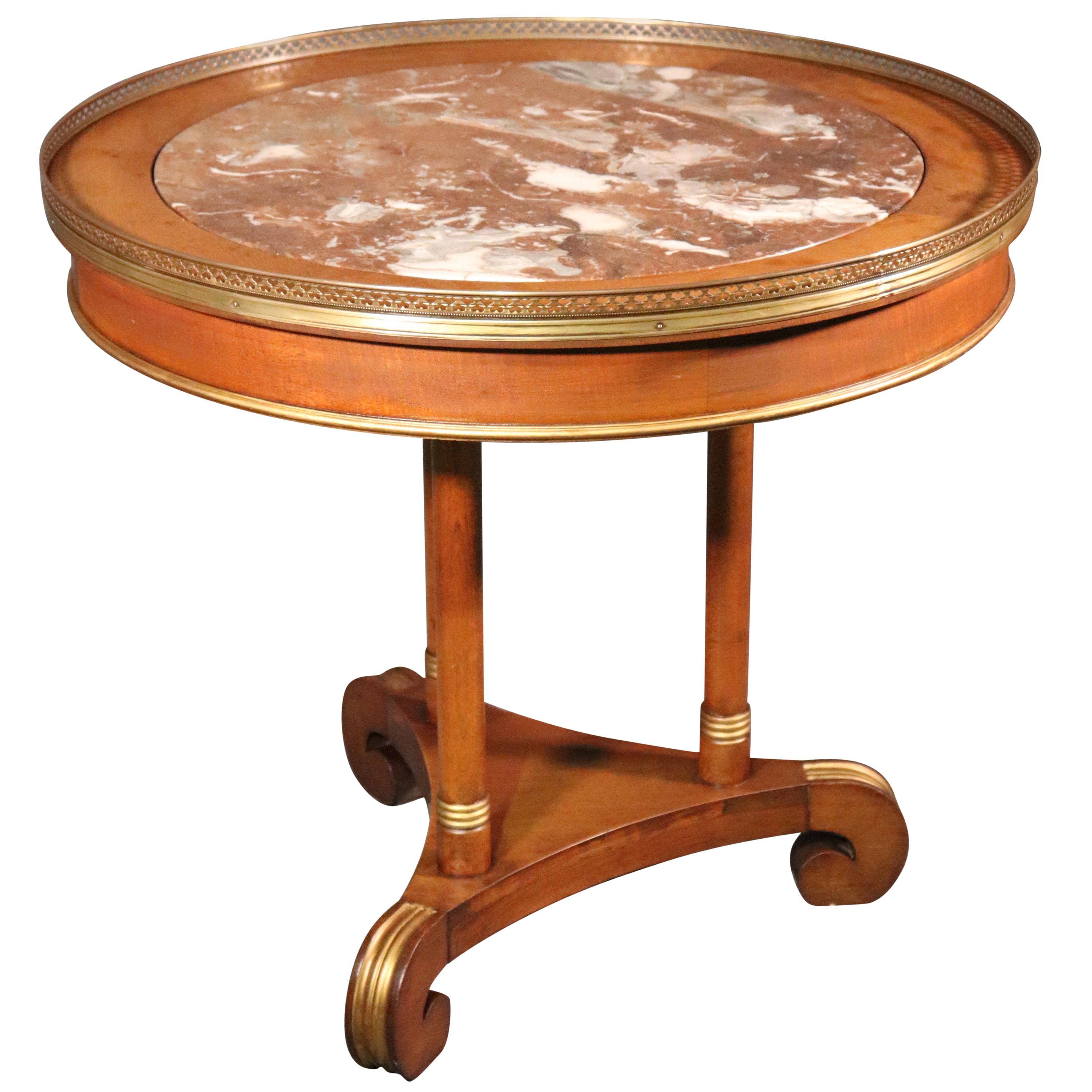 Russian Baltic Brass Bound Marble Top Empire Style Center Occasional Table For Sale