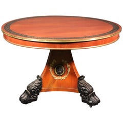 Russian Baltic Brass Inlaid Bronze Mounted Center Table with Lions and Paw Feet