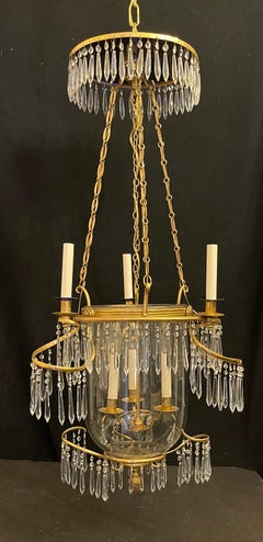 Russian Baltic Cobalt Blue Crystal Ormolu Bronze Neoclassical Lantern Chandelier
