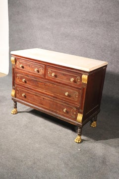 Russian Baltic Inlaid Brass and Gilded Marble-Top 1840s Era Commode Dresser