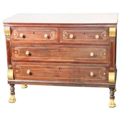 Russian Baltic Inlaid Brass and Gilded Marble-Top 1840s Era Commode Dresser