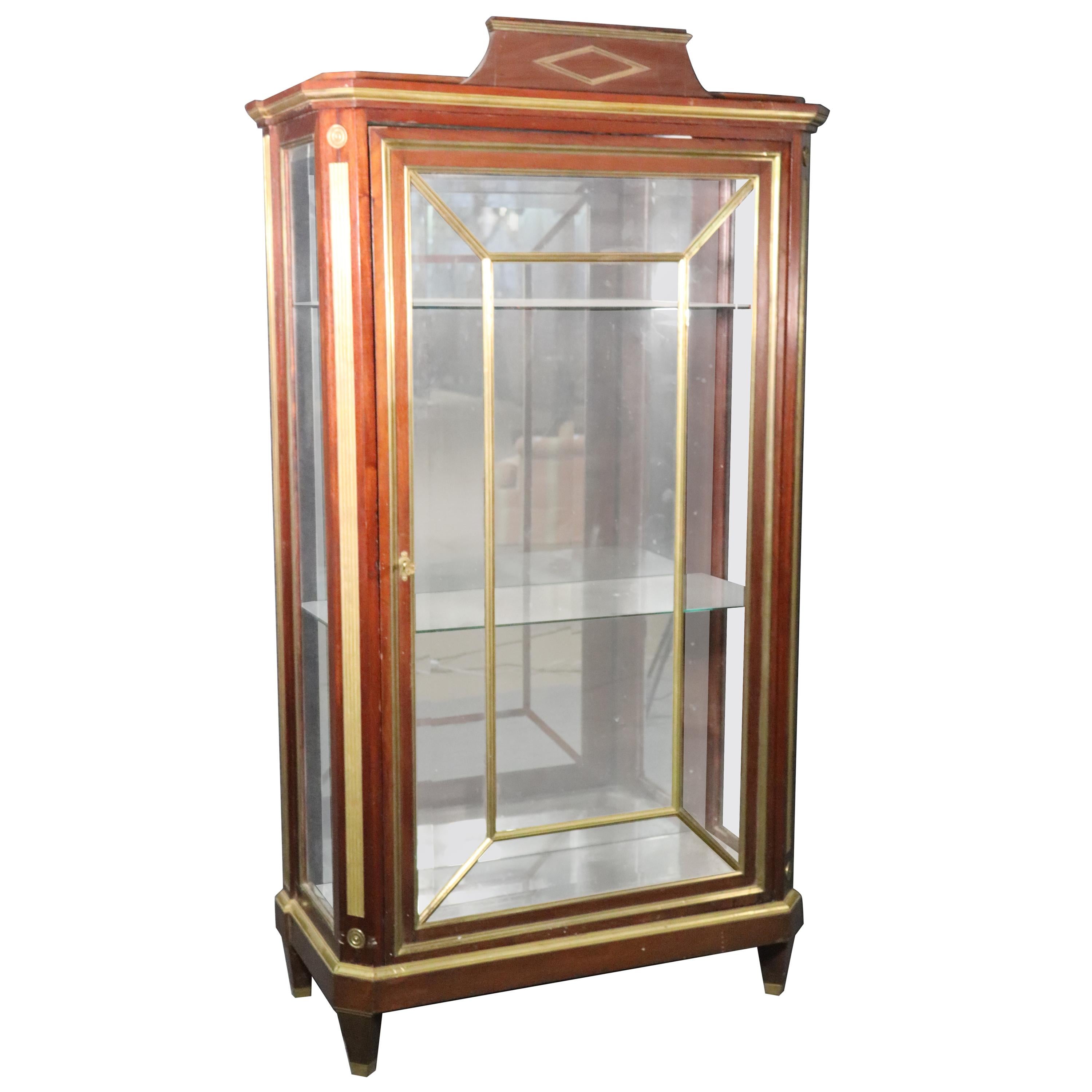 Russian Baltic Mahogany Bronze Trimmed Directoire Style China Cabinet Vitrine For Sale