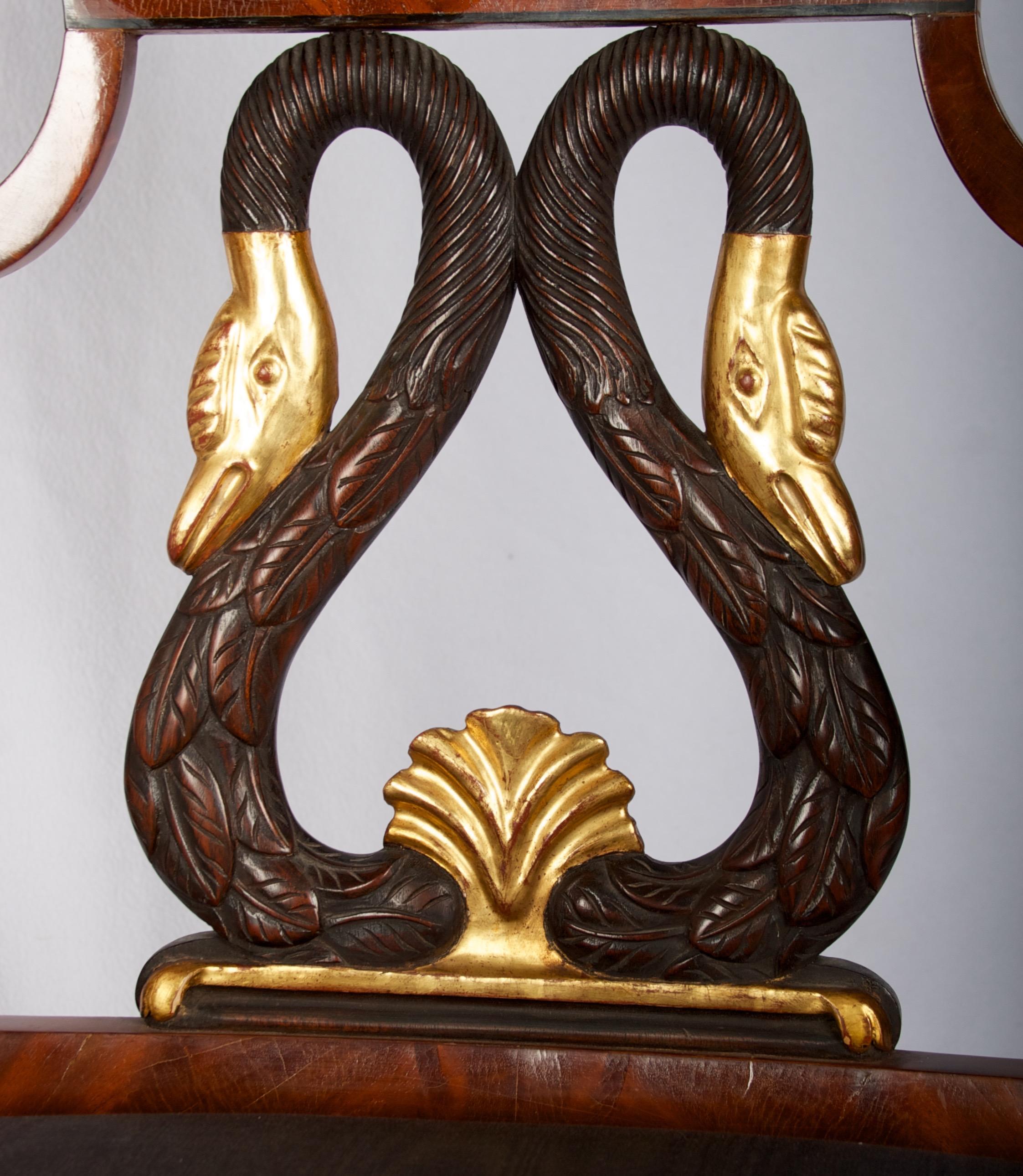 Russian Biedermeier Style Mahogany Armchair with Gilded Swan Back Detail 2