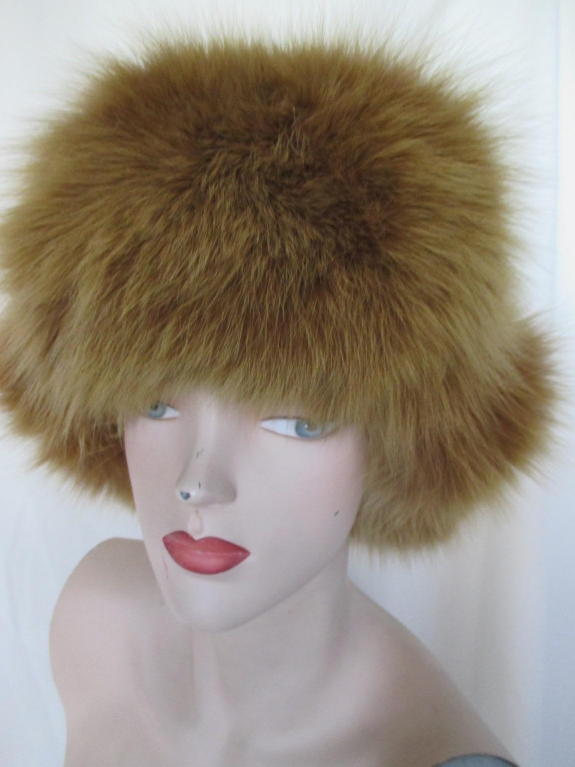 Women's or Men's Black Leather Fox Fur Trapper Hat