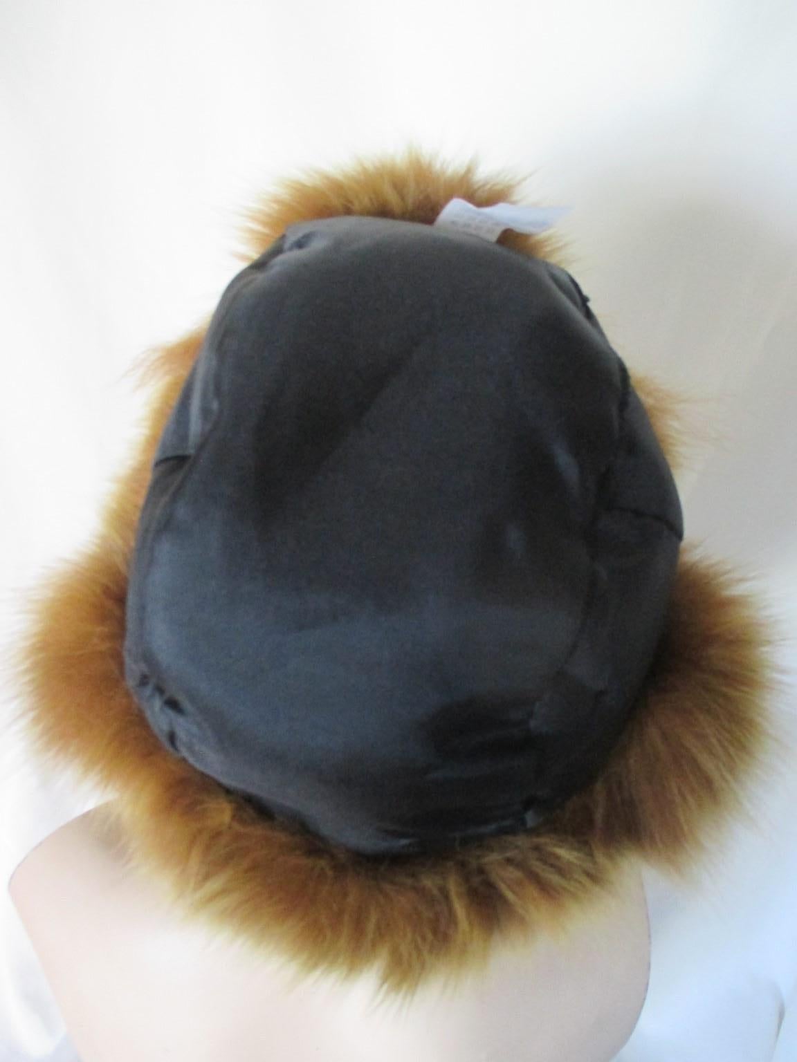 Black Leather Fox Fur Trapper Hat 1