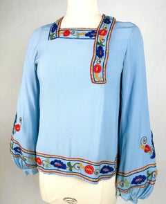 "Russian" blouse in silk crepe in the style of Jeanne Lanvin - France C. 1925