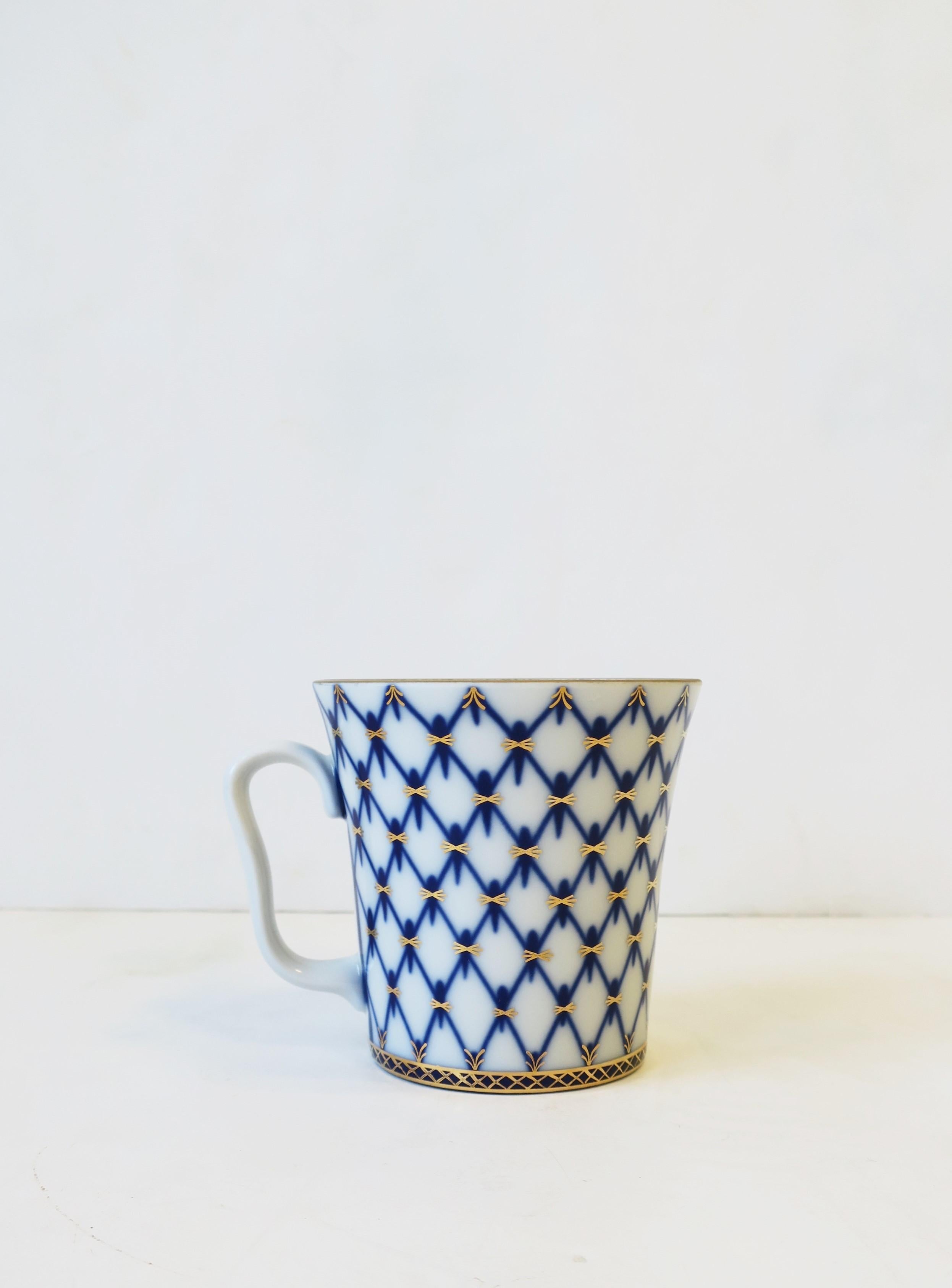 20th Century Russian Blue and Gold Coffee or Tea White Porcelain Cup